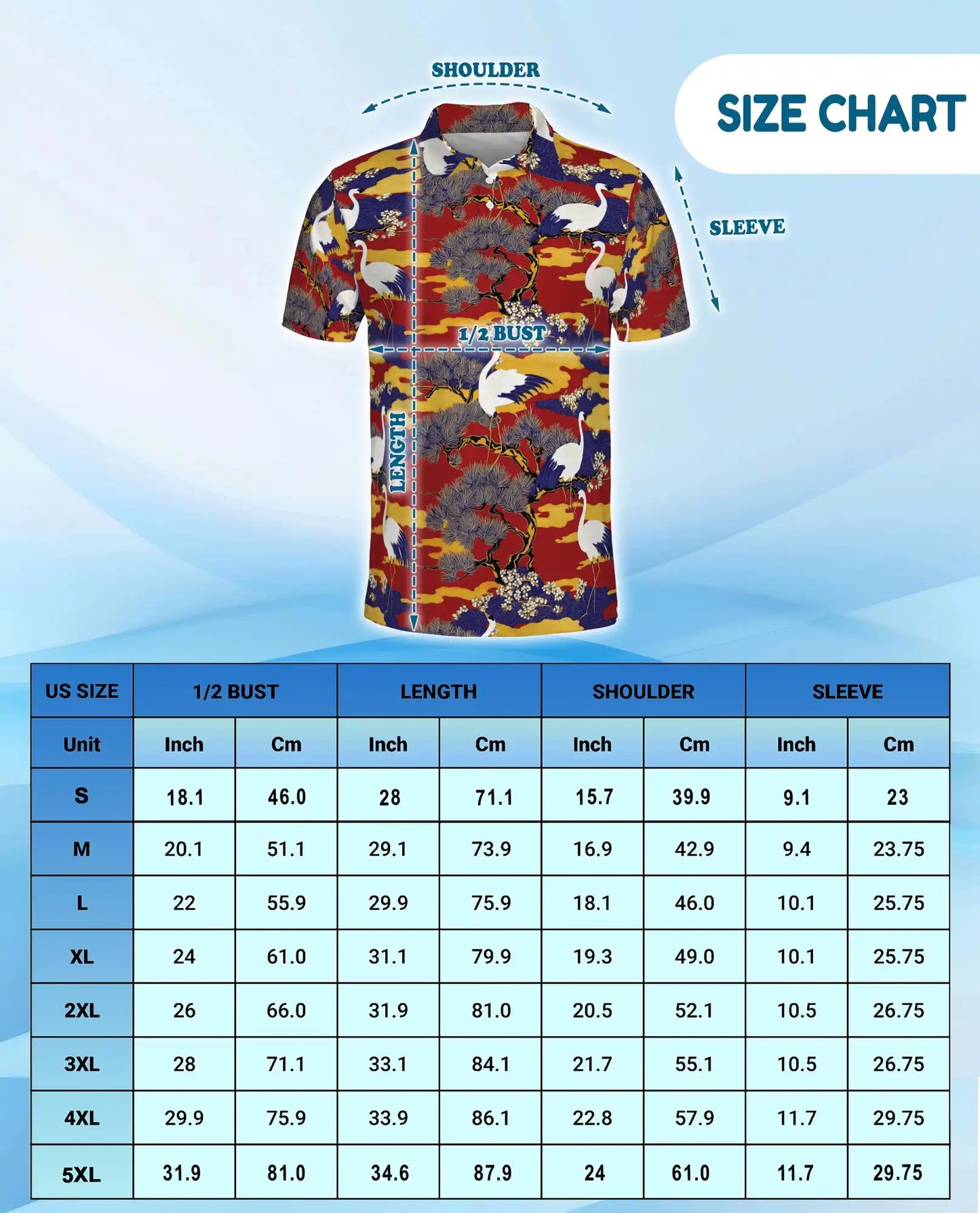 Crane Bird Polo Shirt for Men, Japanese Garden Style | Azhawaiian