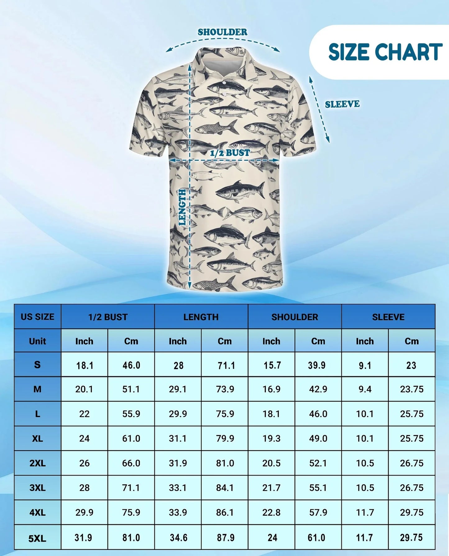 Vintage Fish Pattern Polo Shirt for Men, Coastal Fishing Style | Azhawaiian