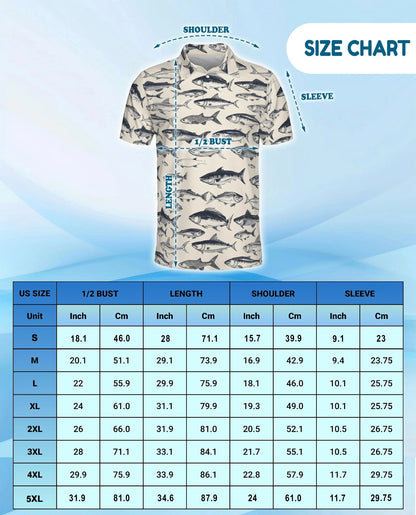 Vintage Fish Pattern Polo Shirt for Men, Coastal Fishing Style | Azhawaiian