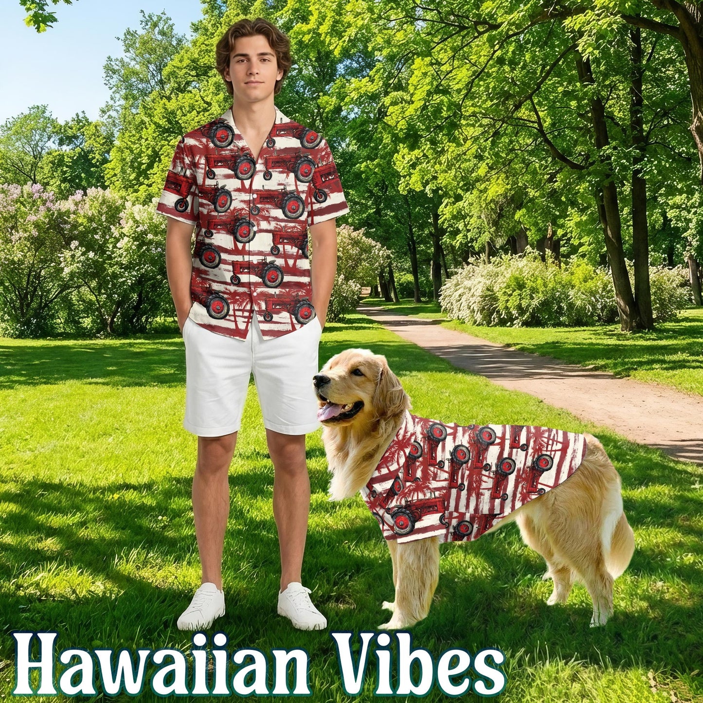Vintage Tractor Matching Dog Owner Hawaiian Shirts, Funny Pet Aloha Shirt for Beach Vacation - Azhawaiian