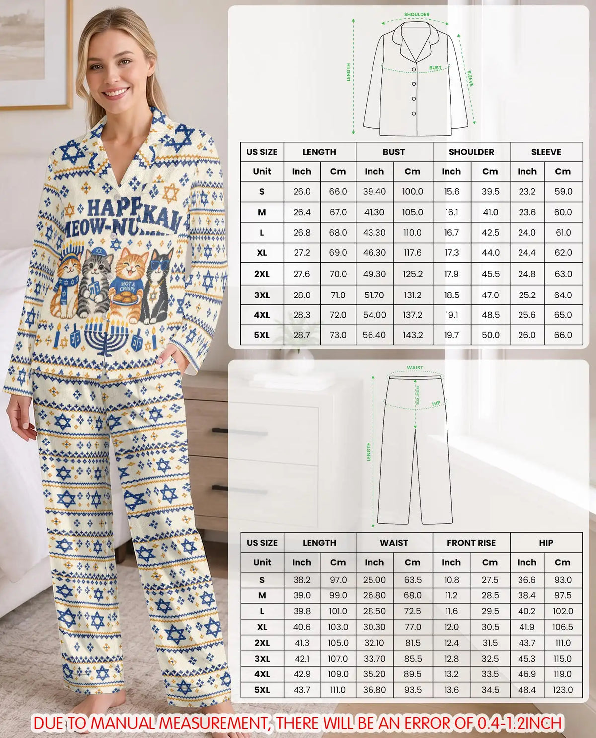 Happy Meow-nukkah Hanukkah Pajama Set for Women – Funny Cats & Menorah Print