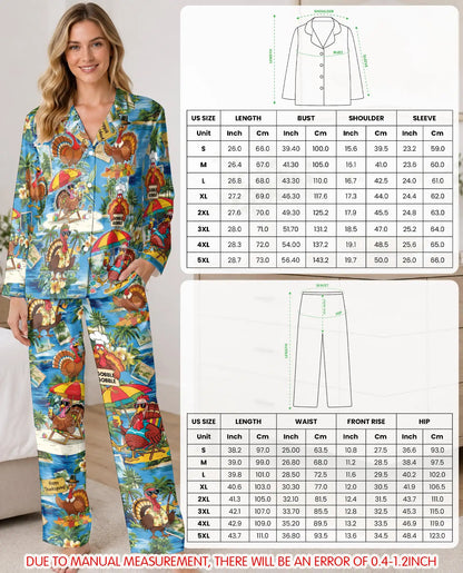 Funny Turkey Thanksgiving Pajama Set for Women, Tropical Holiday Sleepwear