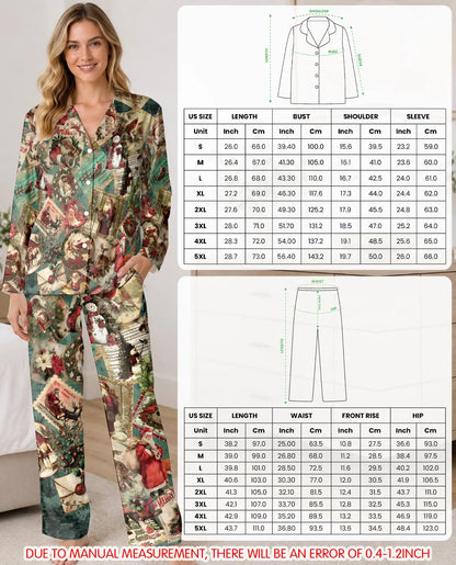 Vintage Christmas Pajama Set for Women, Santa Holiday Sleepwear with Retro Winter Design