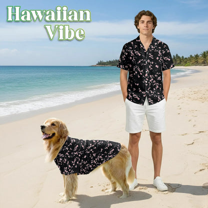 Cherry Blossom Floral Print Hawaii and Japanese Matching Dog Owner Hawaiian Shirts, Funny Pet Aloha Shirt for Beach Vacation - Azhawaiian