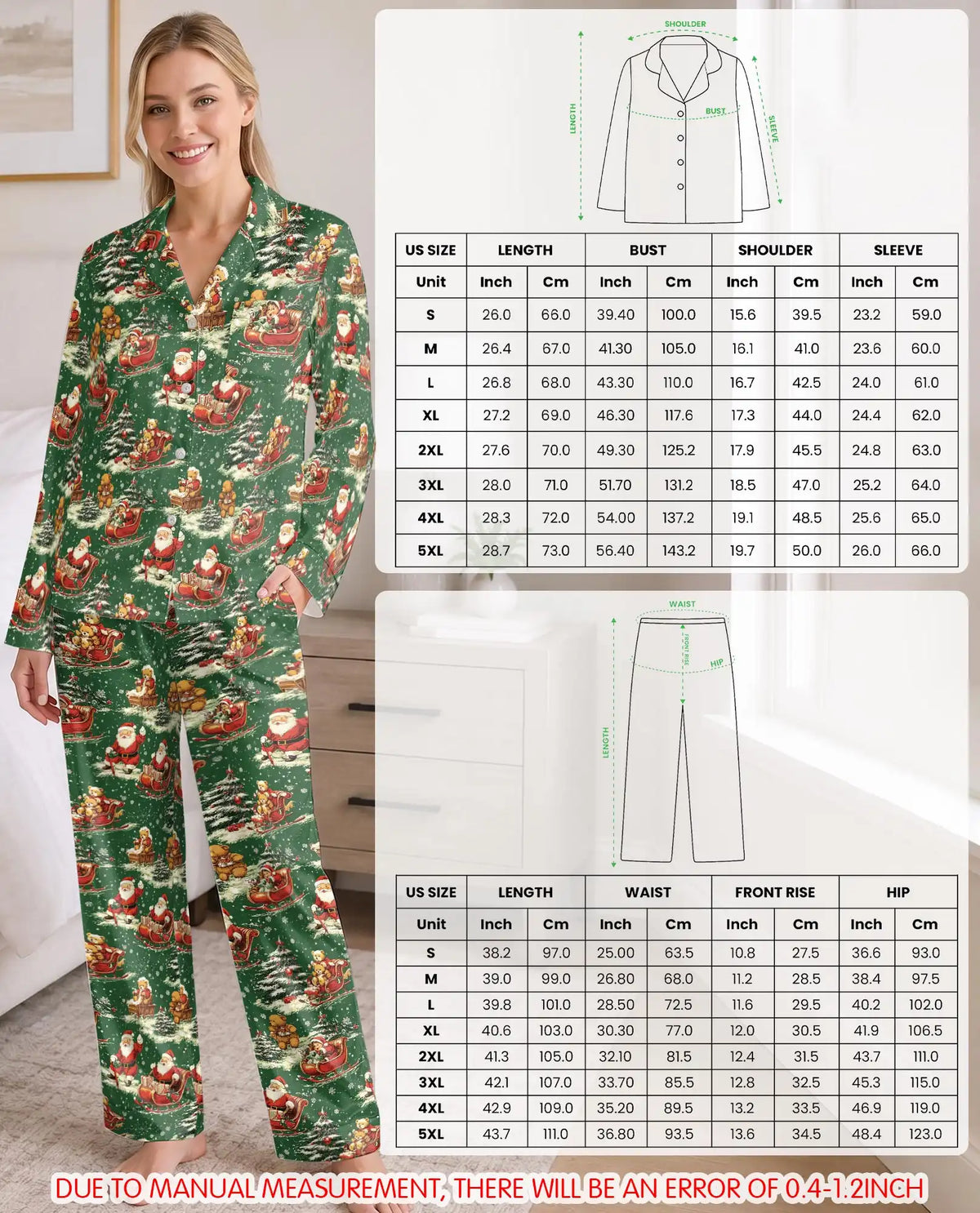 Vintage Santa and Teddy Bear Pajama Set for Women – Christmas Print