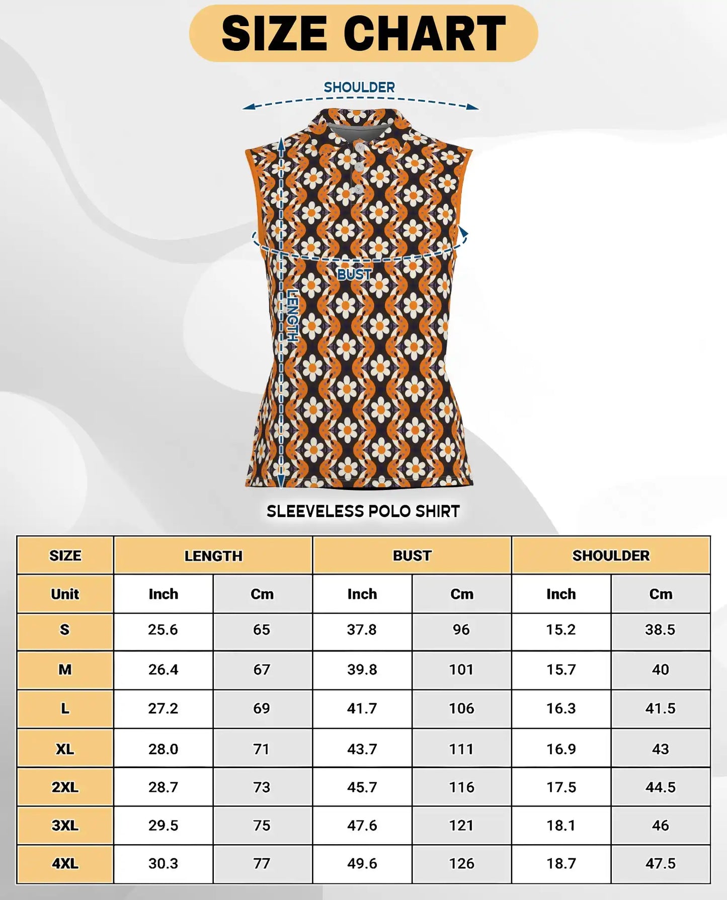 Orange Daisy Wave Pattern Sleeveless Polo Shirt for Women | Azhawaiian