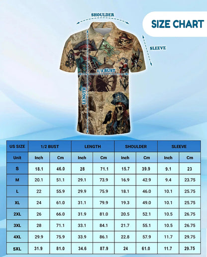 Pirate Skeleton Adventure Polo Shirt for Men, Skull Pirate Design | Azhawaiian