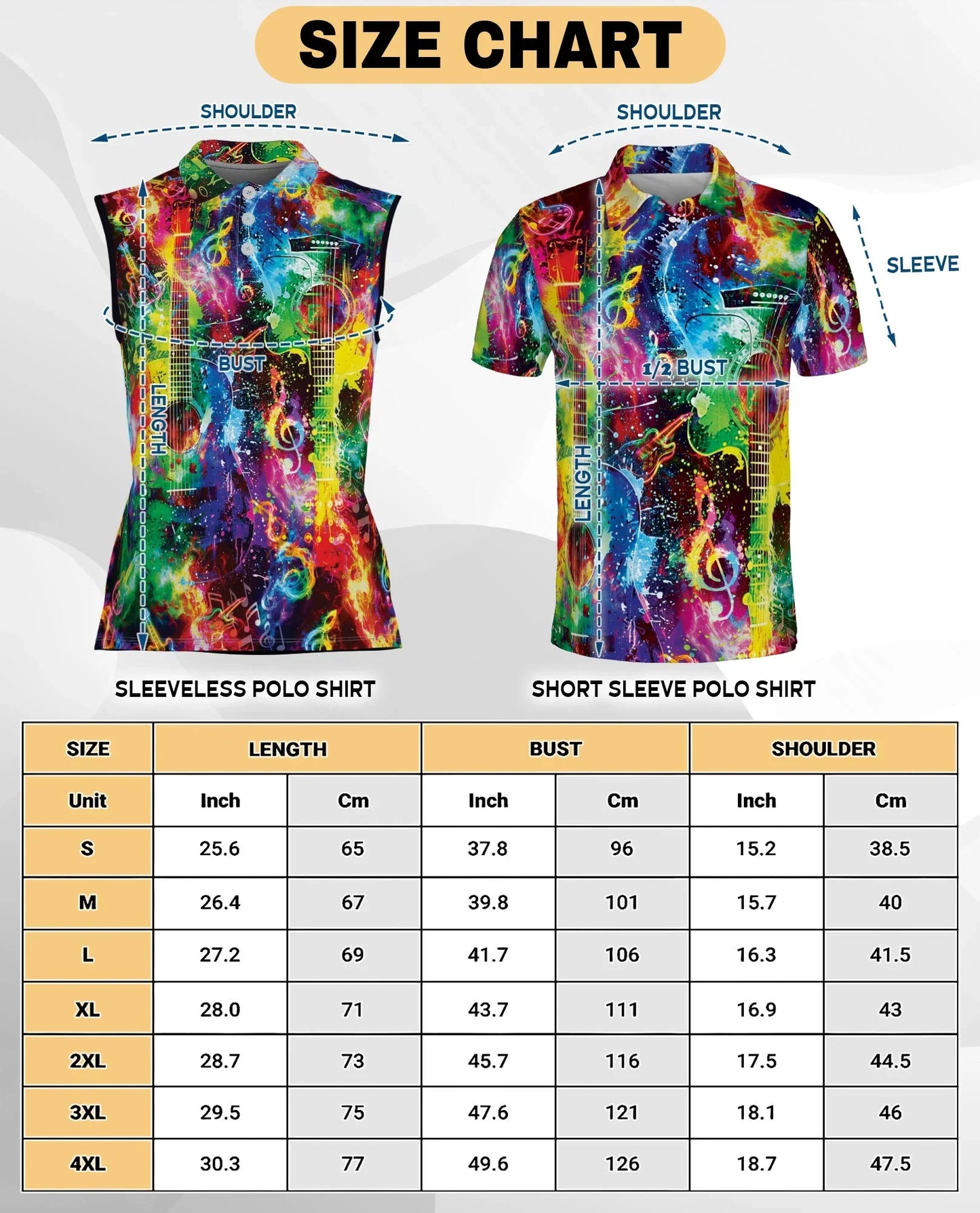 Amazing Rainbow Guitar Sleeveless Polo Shirt for Women| Azhawaiian