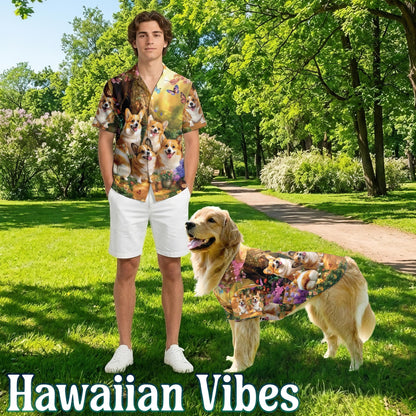 Cute Corgi Hawaiian Matching Dog Owner Hawaiian Shirts, Funny Pet Aloha Shirt for Beach Vacation - Azhawaiian
