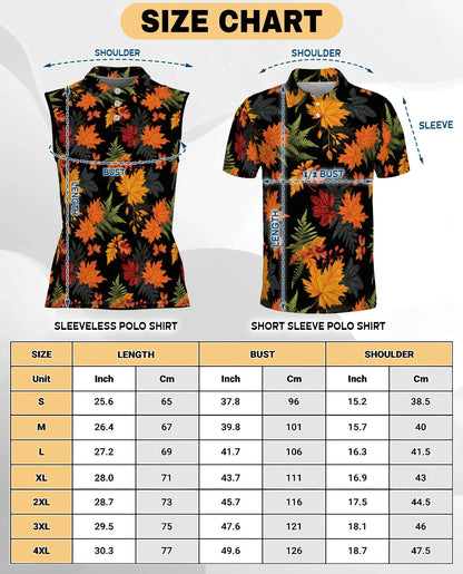 Autumn Maple Leaf Pattern Sleeveless Polo Shirt for Women | Azhawaiian