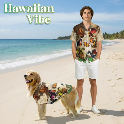 Dragon Drinks Beer Fantasy Matching Dog Owner Hawaiian Shirts, Funny Pet Aloha Shirt for Beach Vacation - Azhawaiian