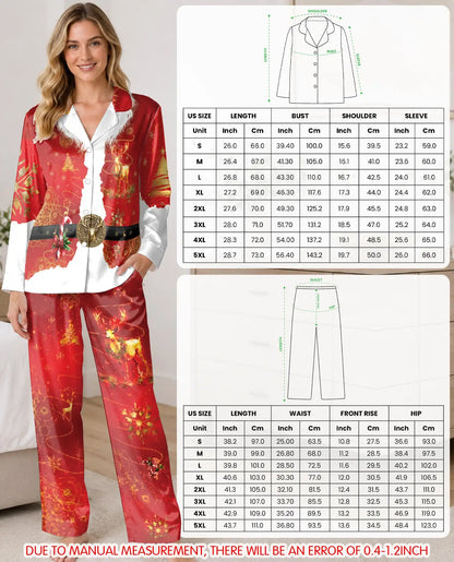 Santa Claus Christmas Pajama Set for Women, Holiday Satin Sleepwear