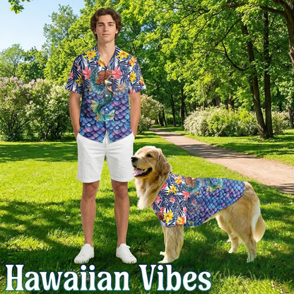 Mermaid Matching Dog Owner Hawaiian Shirts, Funny Pet Aloha Shirt for Beach Vacation - Azhawaiian