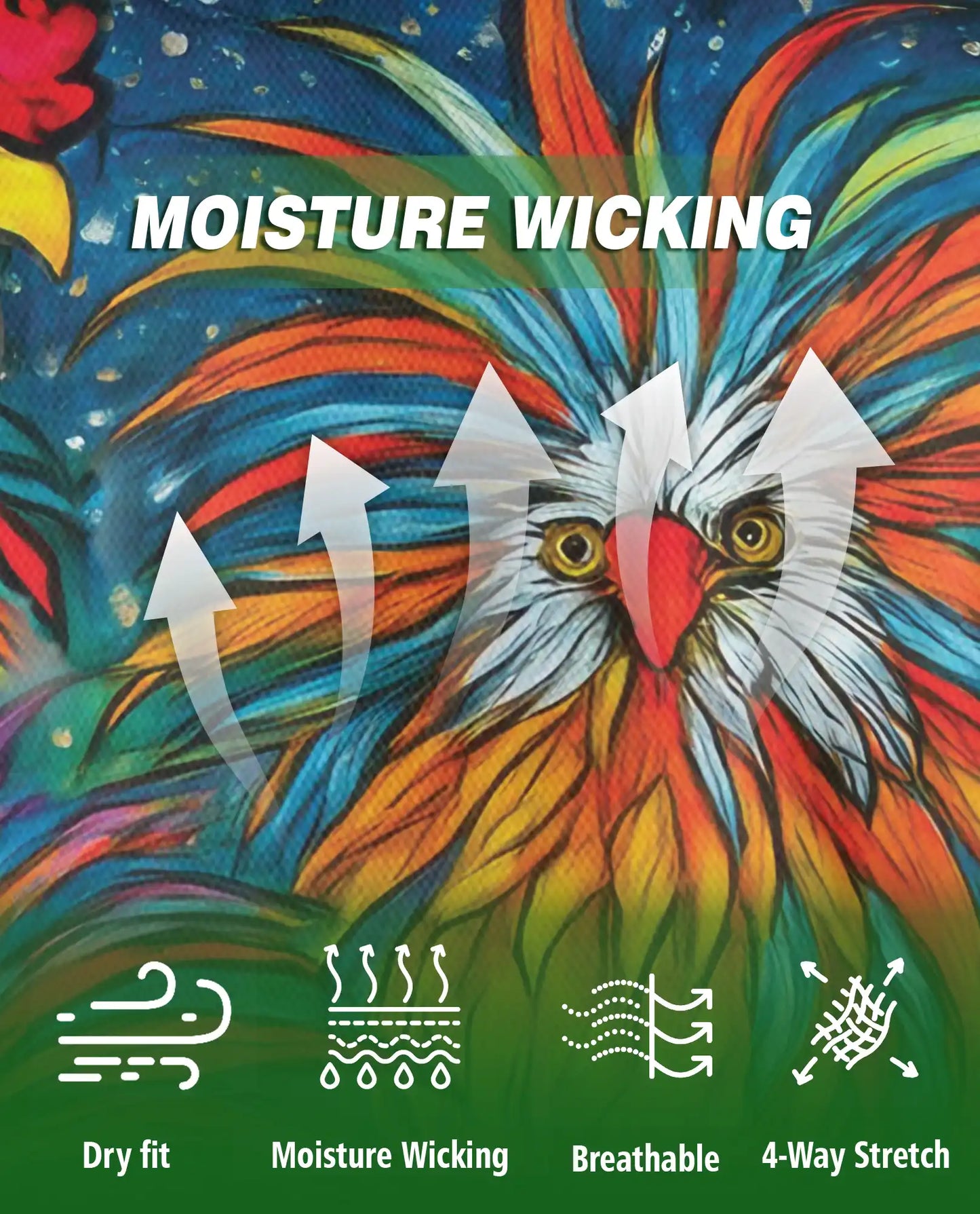 Colorful Rooster Polo Shirt, Folk Art Farm Print | Azhawaiian