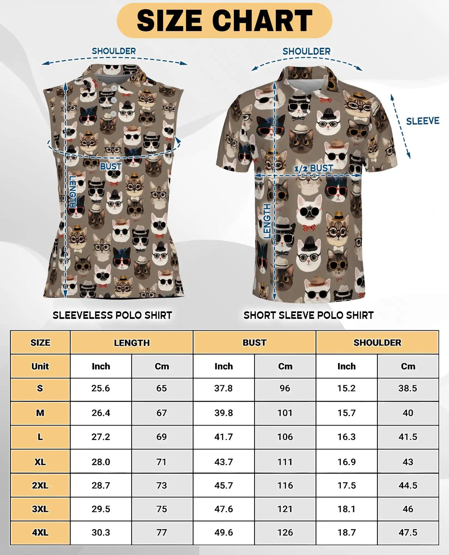 Cool Cats Print Sleeveless Polo Shirt for Women, Stylish Cat Lover Style | Azhawaiian
