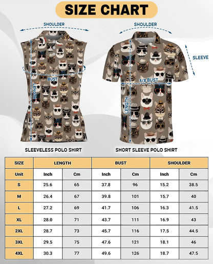 Cool Cats Print Sleeveless Polo Shirt for Women, Stylish Cat Lover Style | Azhawaiian