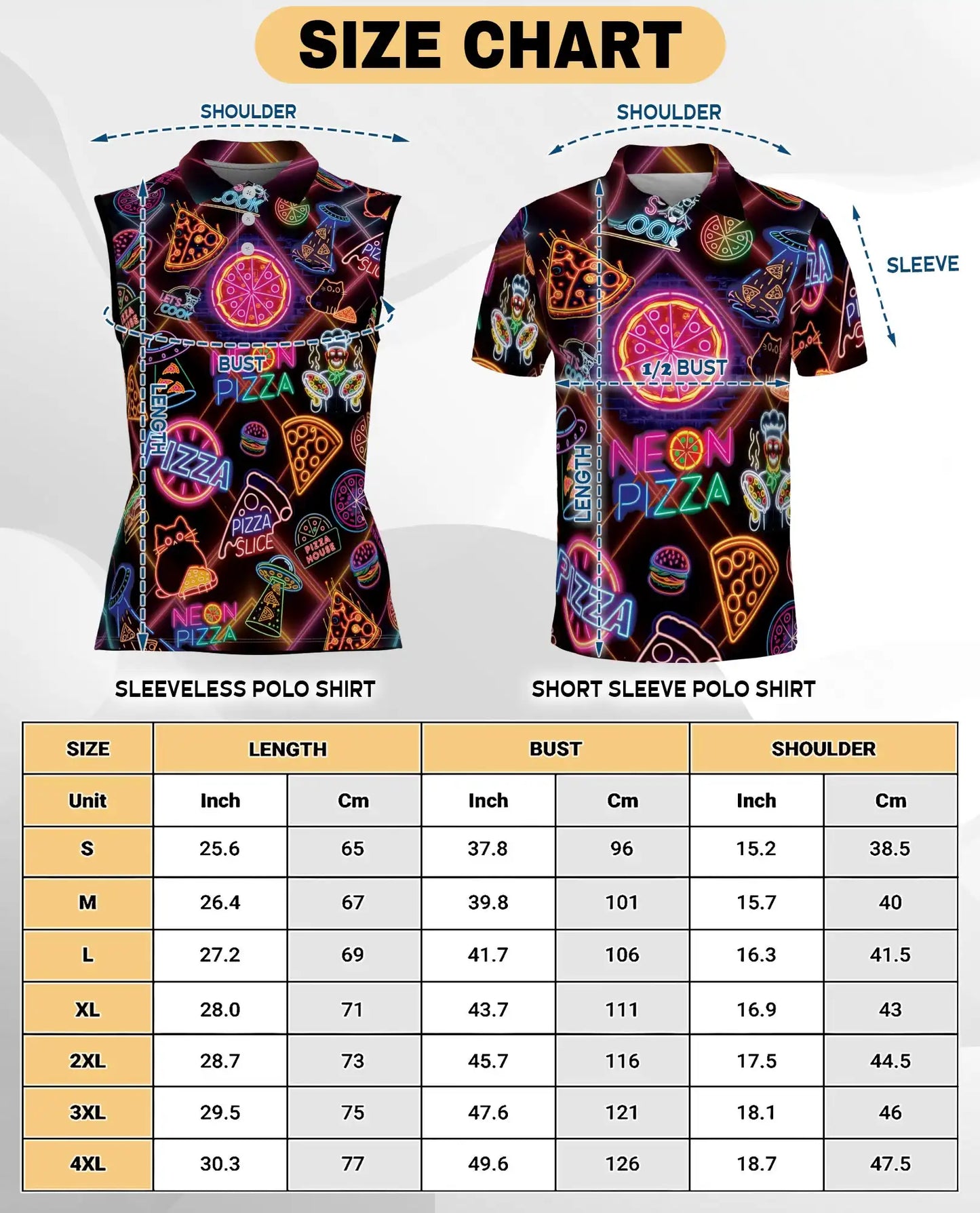 Retro Neon Pizza Sign Pattern Sleeveless Polo Shirt for Women | Azhawaiian