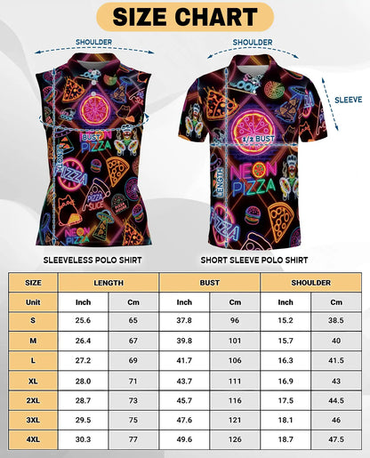 Retro Neon Pizza Sign Pattern Sleeveless Polo Shirt for Women | Azhawaiian