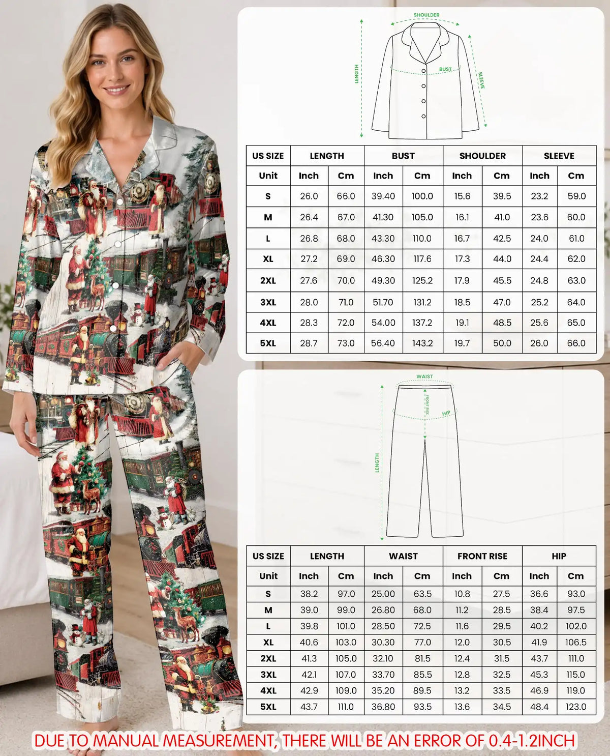 Vintage Christmas Railway Pajama Set for Women – Santa Train Print