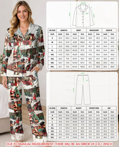Vintage Christmas Railway Pajama Set for Women – Santa Train Print