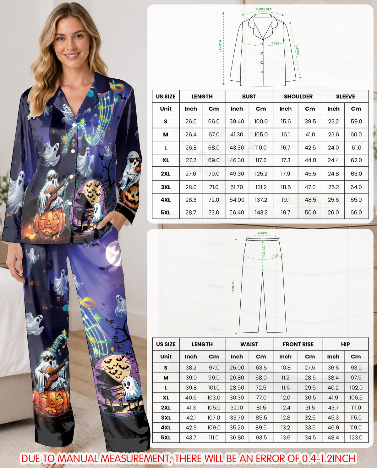 Halloween Ghost Pajama Set for Women, Spooky Pumpkin Holiday Sleepwear