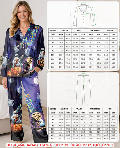 Halloween Ghost Pajama Set for Women, Spooky Pumpkin Holiday Sleepwear