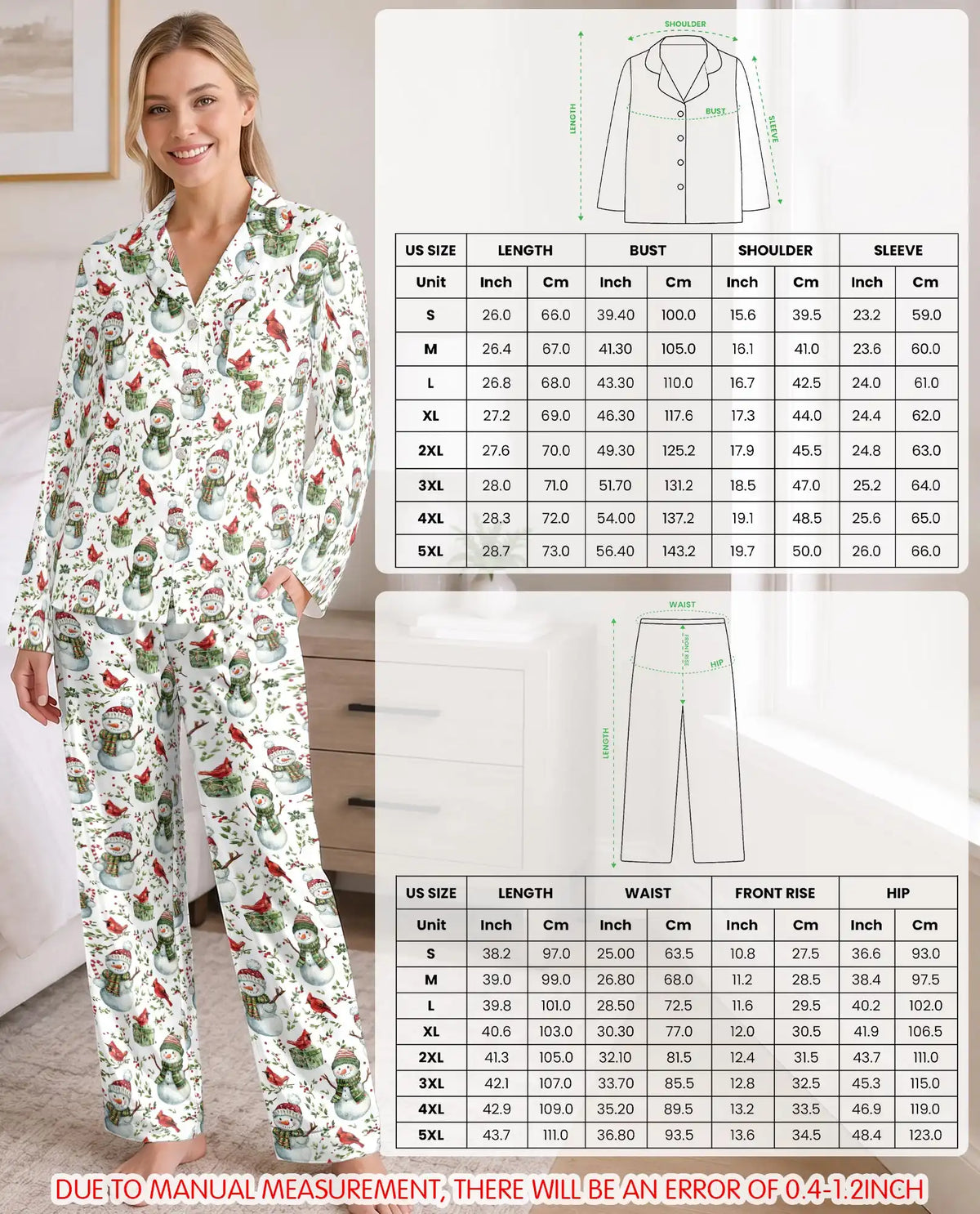 Christmas Snowman and Cardinal Pajama Set for Women – Winter Print
