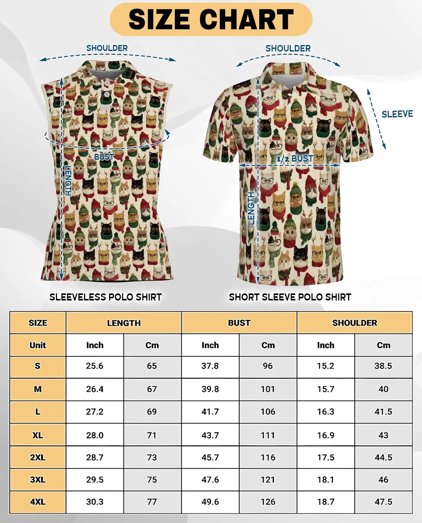 Christmas Cat Pattern Sleeveless Polo Shirt for Women | Azhawaiian