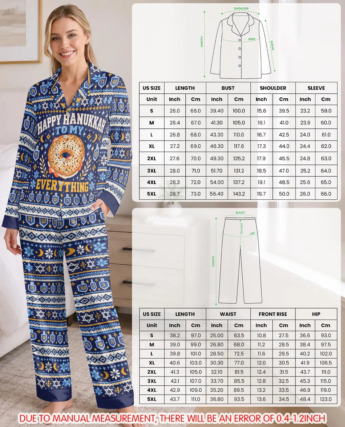 Happy Hanukkah To My Everything Bagel Pajama Set for Women – Funny Bagel Print