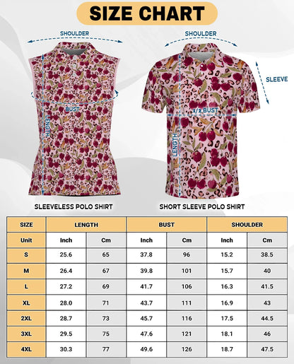 Pink Leopard Cherry Sleeveless Polo Shirt for Women, Cute Wild Fruit Style | Azhawaiian