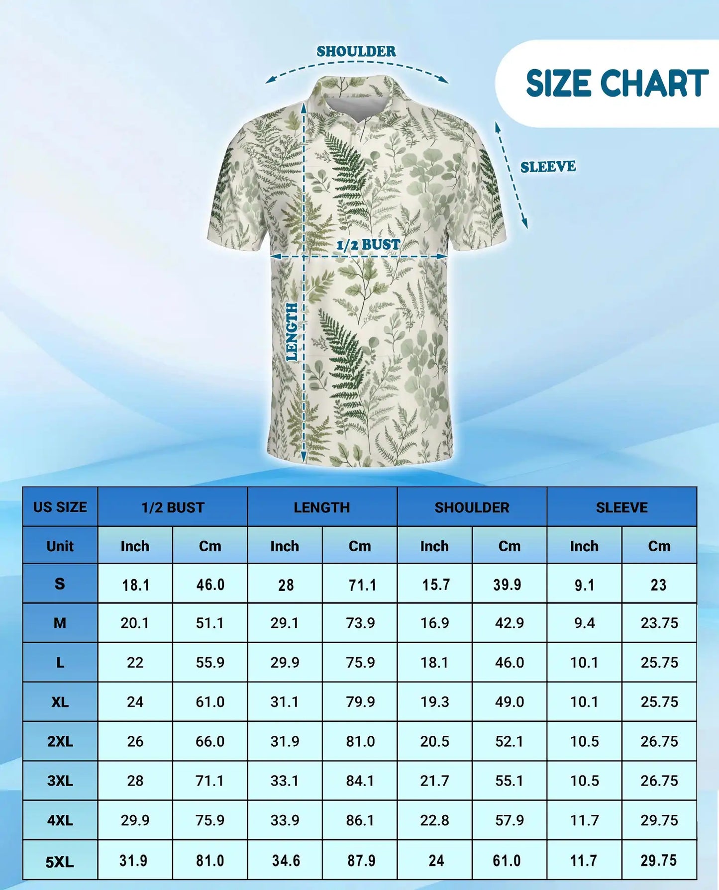 Botanical Fern Polo Shirt - Minimalist Nature Style | Azhawaiian
