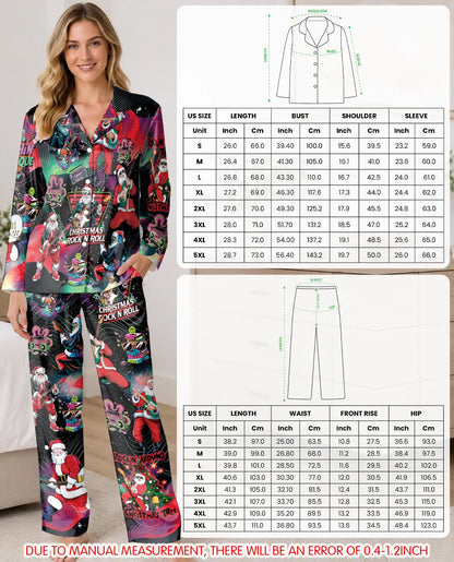 Christmas Rock and Roll Pajama Set for Women – Guitar Santa Print
