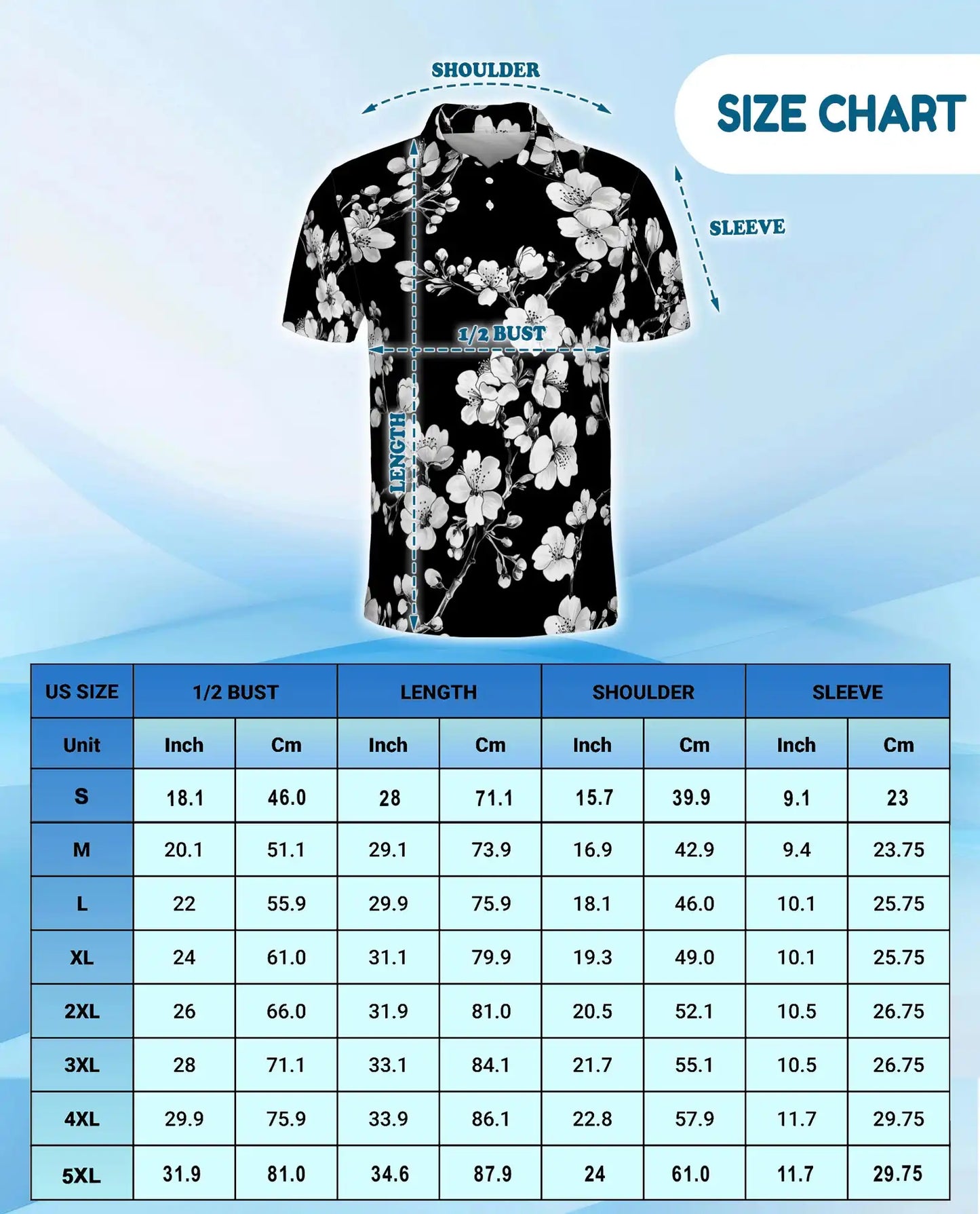 Monochrome Cherry Blossom Polo Shirt - Elegant Floral Style | Azhawaiian