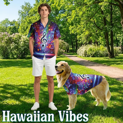 Colorful Musical Note Matching Dog Owner Hawaiian Shirts, Funny Pet Aloha Shirt for Beach Vacation - Azhawaiian
