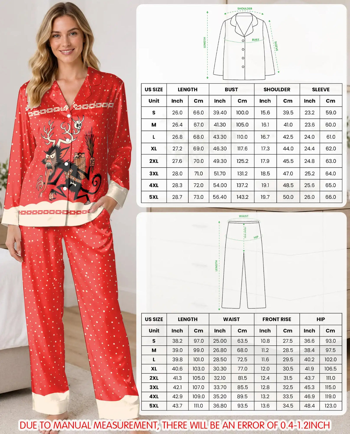 Christmas Pajama Set for Women, Reindeer Holiday Sleepwear with Winter Design