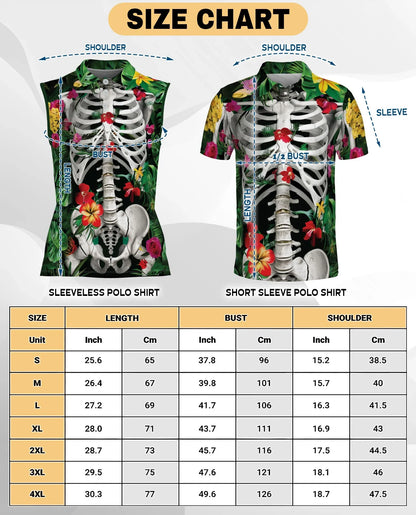 Tropical Floral Skeleton Print Sleeveless Polo Shirt for Women | Azhawaiian
