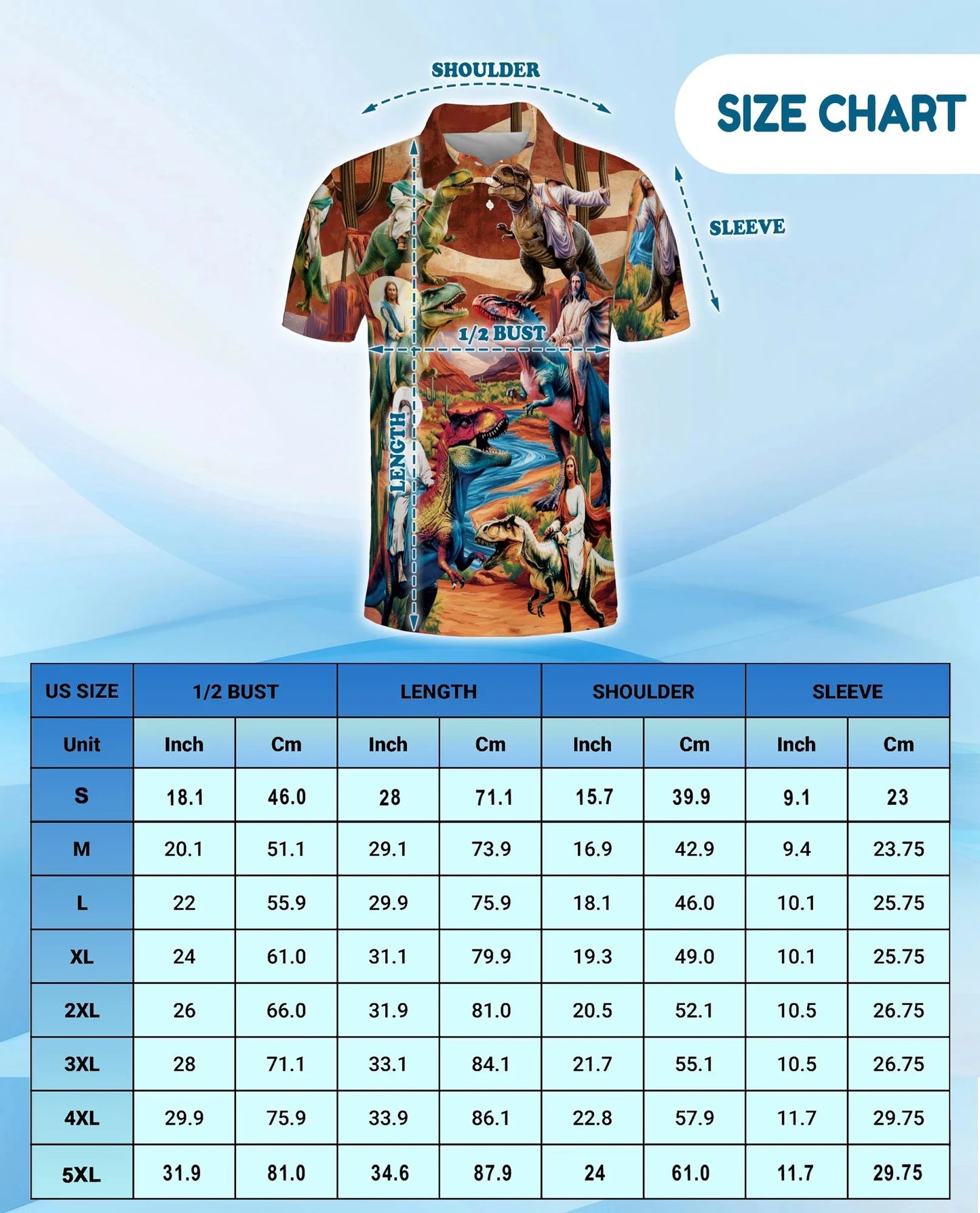 Jesus Riding Dinosaur Polo Shirt for Men, Funny Faith Fantasy Style | Azhawaiian
