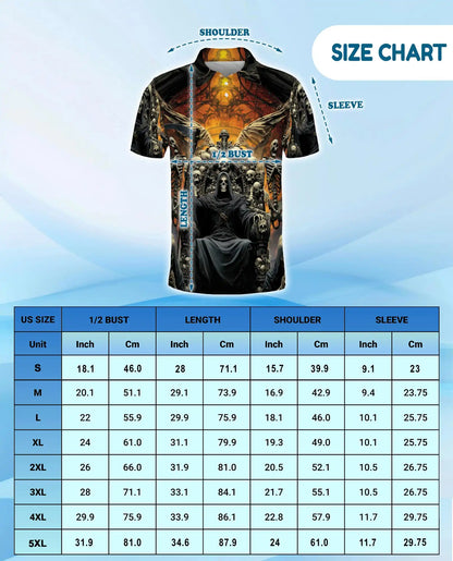 Grim Reaper Skull Polo Shirt for Men, Gothic Skeleton Throne | Azhawaiian