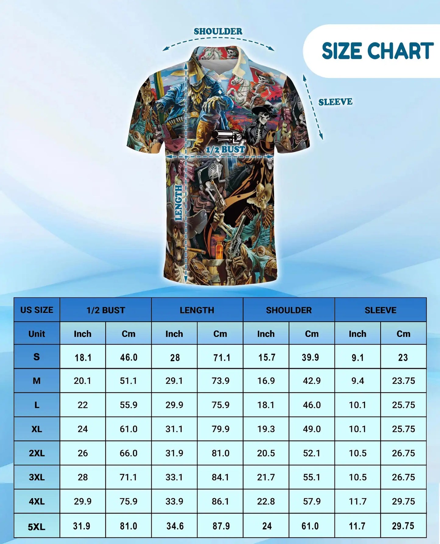 Skeleton Cowboy & Wild West Polo Shirt for Men, Azhawaiian