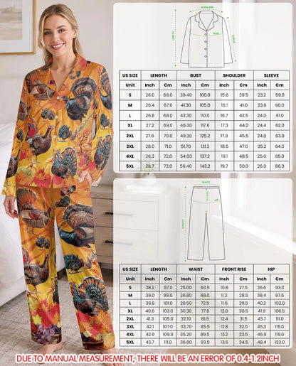 Thanksgiving Turkey Pajama Set for Women, Autumn Fall Holiday Sleepwear