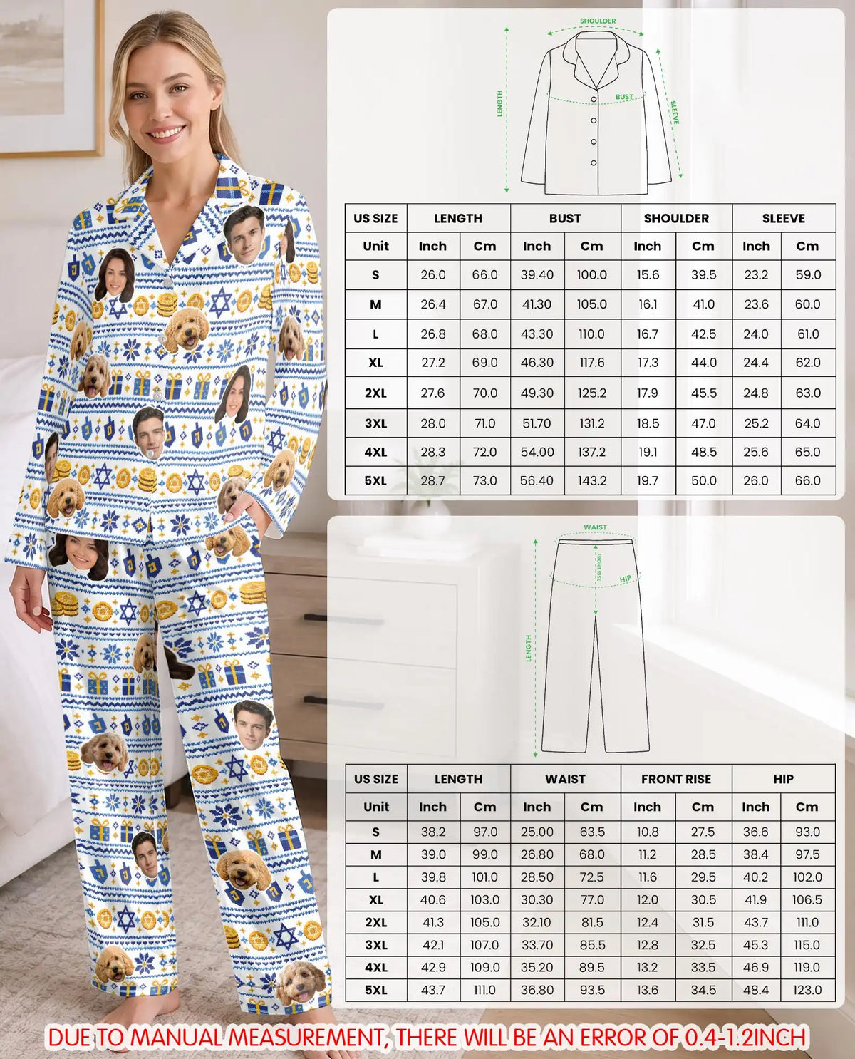 Personalized Hanukkah Latke Pajamas for Women – Custom Face & Pet Photo Print