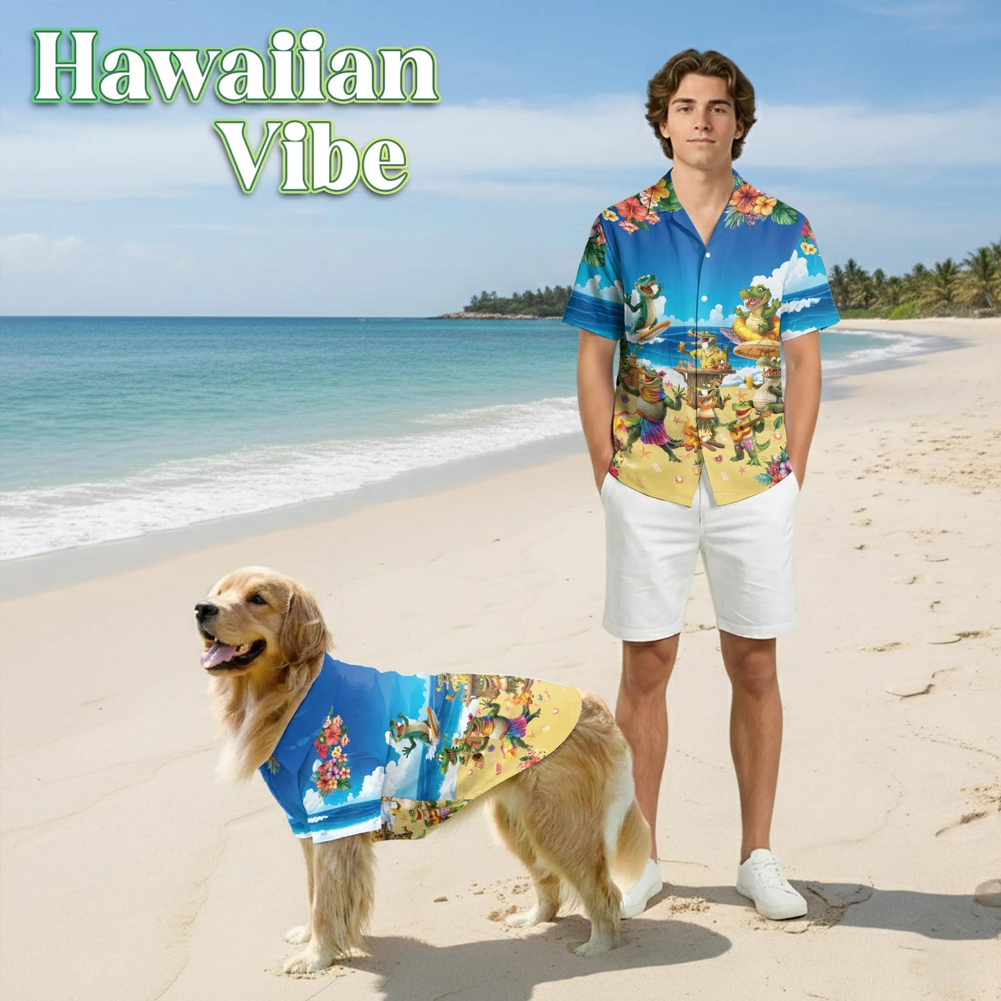 Crocodile Alligator Beach Party Matching Dog Owner Hawaiian Shirts, Funny Pet Aloha Shirt for Beach Vacation - Azhawaiian