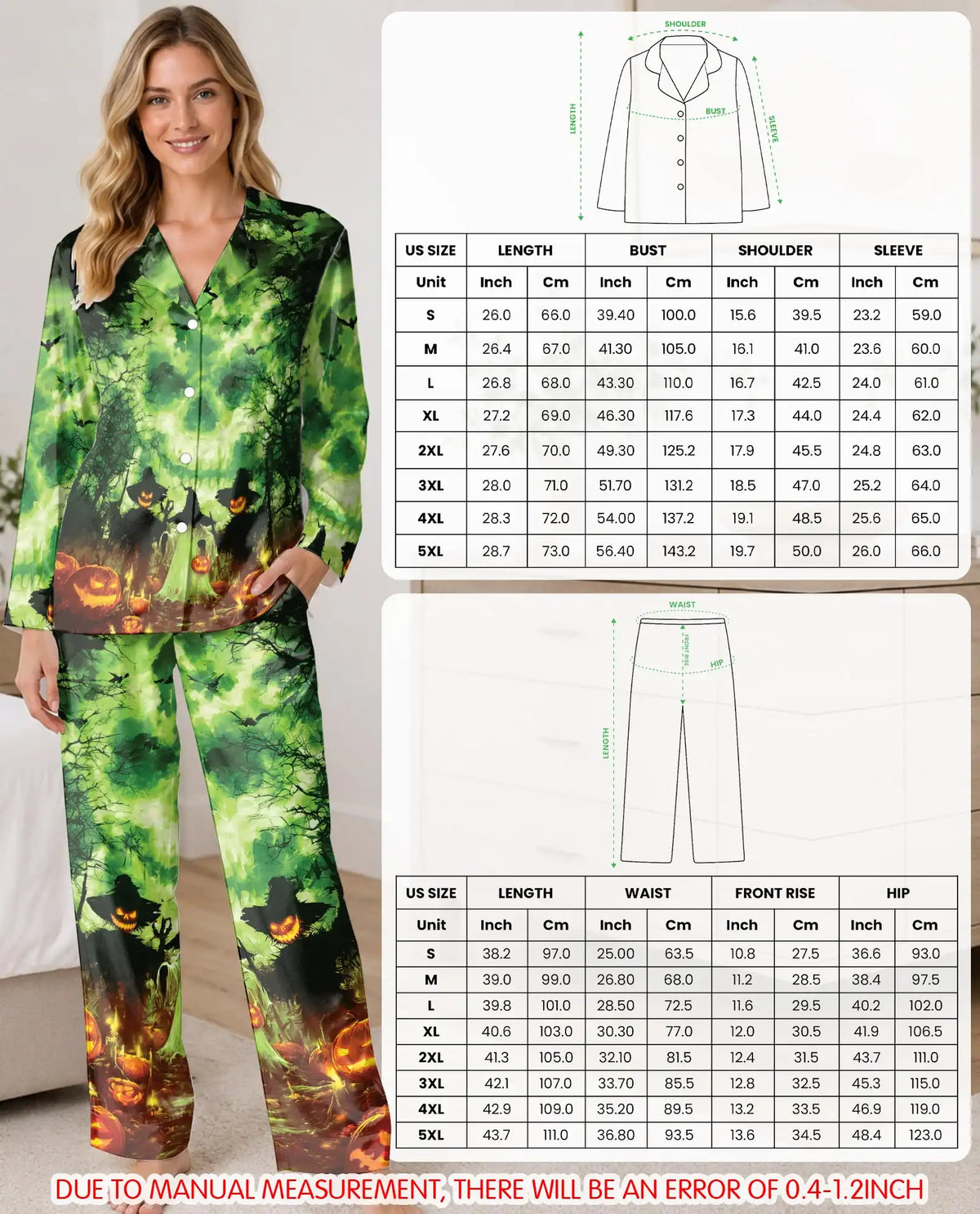 Pumpkin Halloween Pajama Set for Women, Haunted Forest Spooky Sleepwear