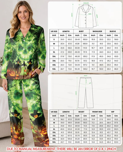 Pumpkin Halloween Pajama Set for Women, Haunted Forest Spooky Sleepwear