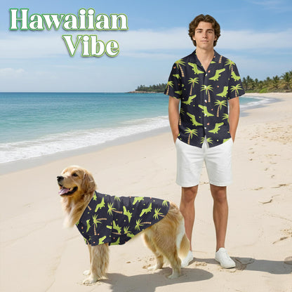 Cute Alligator Tropical Pattern Matching Dog Owner Hawaiian Shirts, Funny Pet Aloha Shirt for Beach Vacation - Azhawaiian
