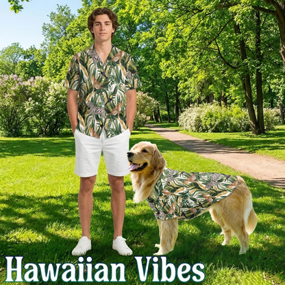 Tropical Summer Wild Animals and Plants Beach Matching Dog Owner Hawaiian Shirts, Pet Aloha Shirt - Azhawaiian