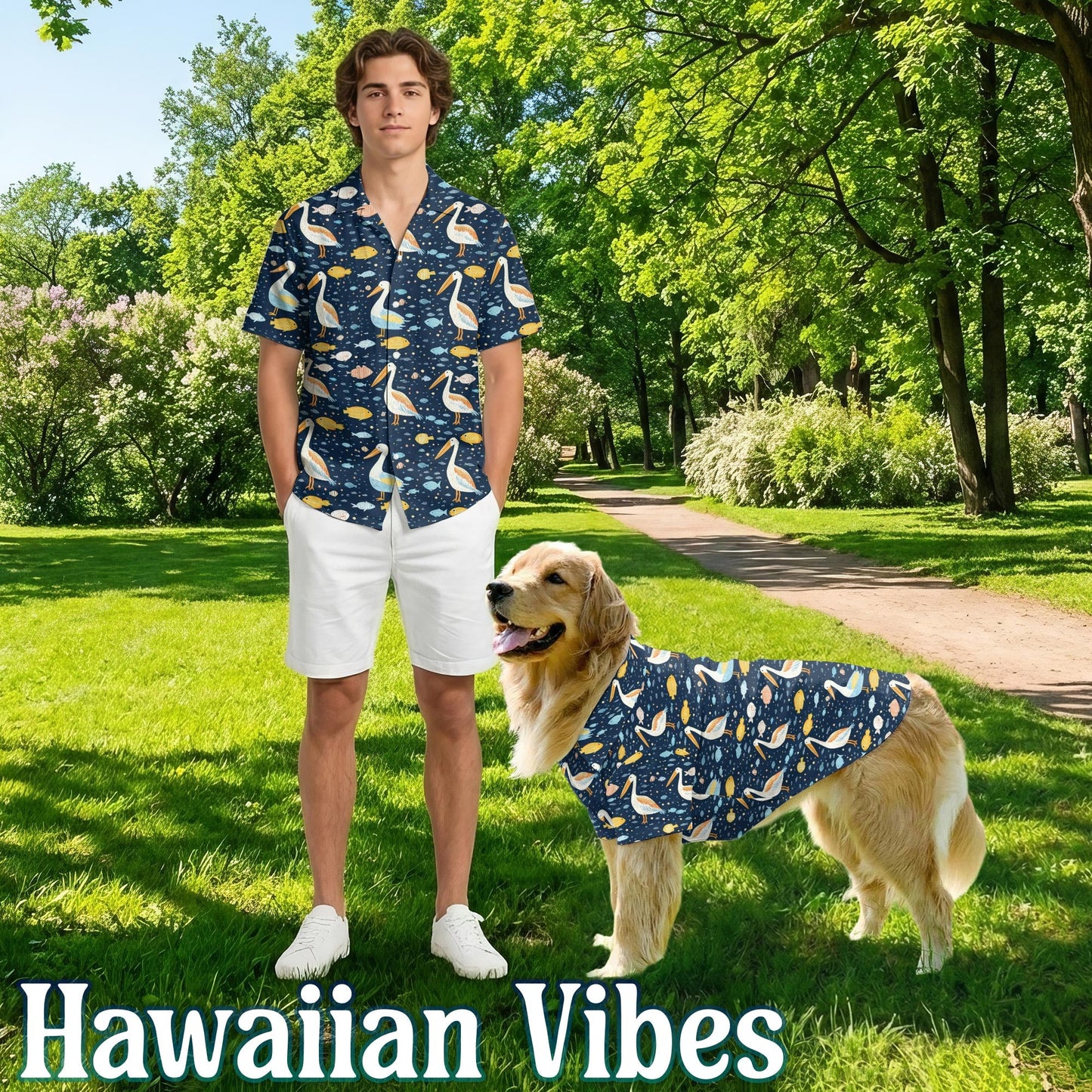 Pelican Matching Dog Owner Hawaiian Shirts, Funny Pet Aloha Shirt for Beach Vacation - Azhawaiian