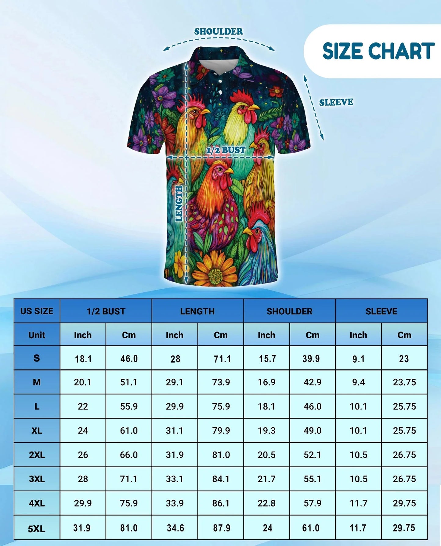 Vibrant Neon Rooster Polo Shirt for Men, Fantasy Art Style | Azhawaiian