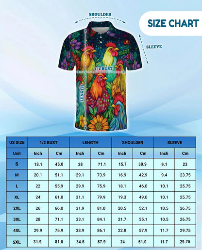 Vibrant Neon Rooster Polo Shirt for Men, Fantasy Art Style | Azhawaiian