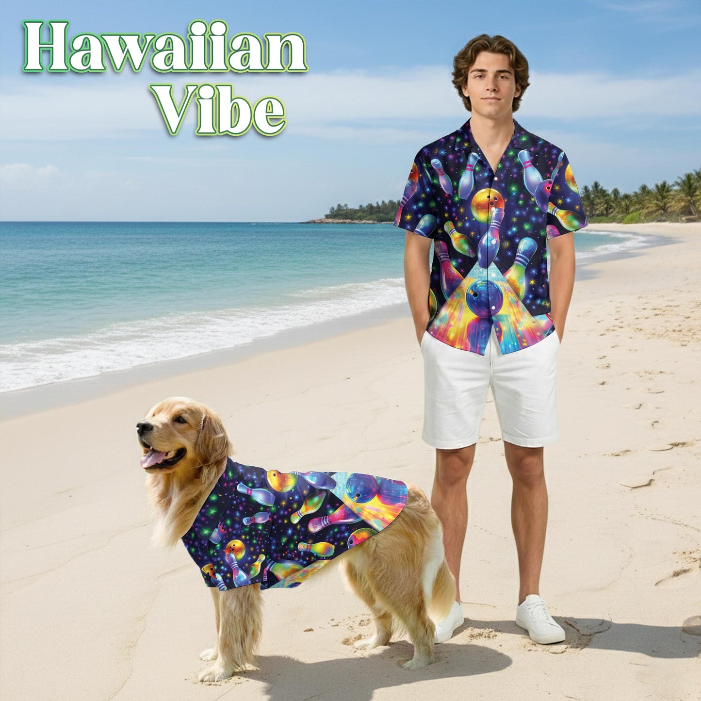 Unique Beach Bowling Matching Dog Owner Hawaiian Shirts, Funny Pet Aloha Shirt for Beach Vacation - Azhawaiian